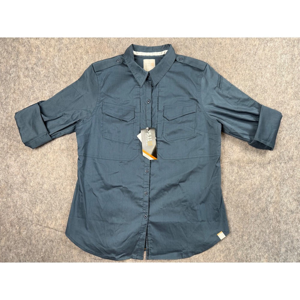 5.11 Tactical Spitfire Shooting Shirt Women Large Grey Long Sleeve Button Up NWT